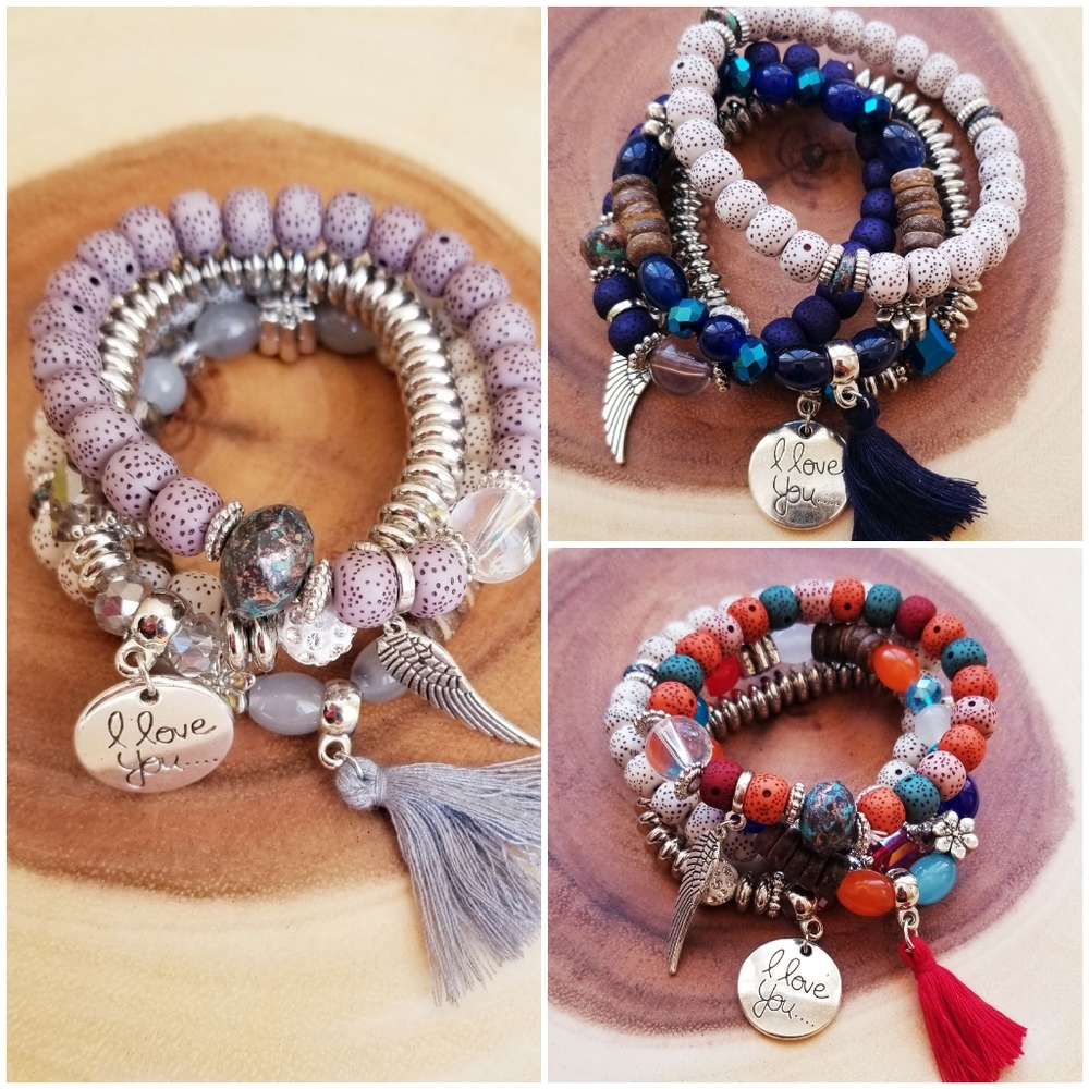 Stretch Beaded bracelet woman 3 sets multi colors